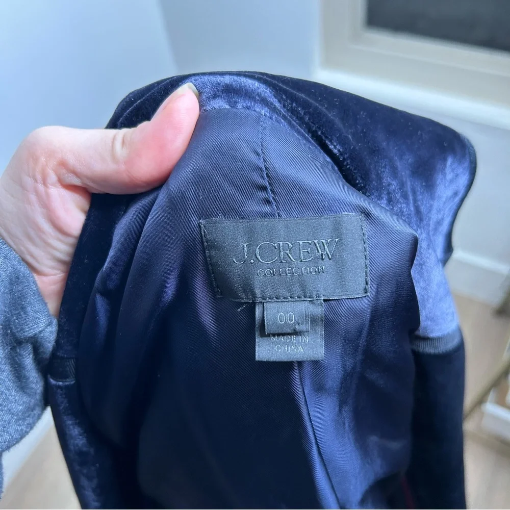 J. Crew Collection Navy Blue Velvet Double Breasted Blazer 00